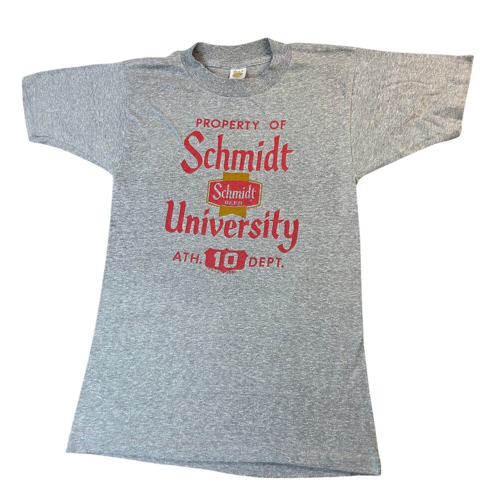 Schmidt Beer University 1981 Vintage Medallion USA Single Stitch T Shirt S